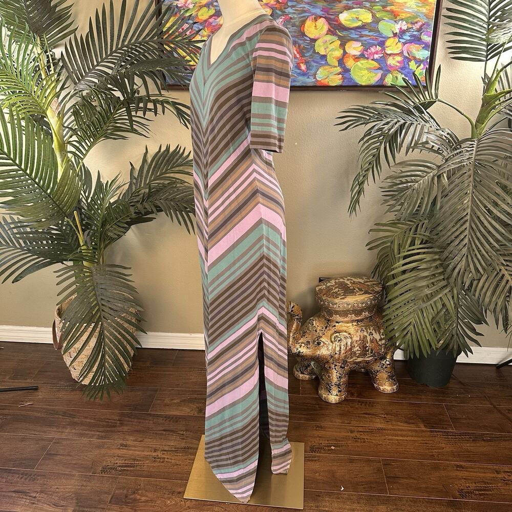 Tommy Bahama Maxi Dress Women S Retro Chevron Cotton Spandex Mint Brown Pink - Picture 8 of 12